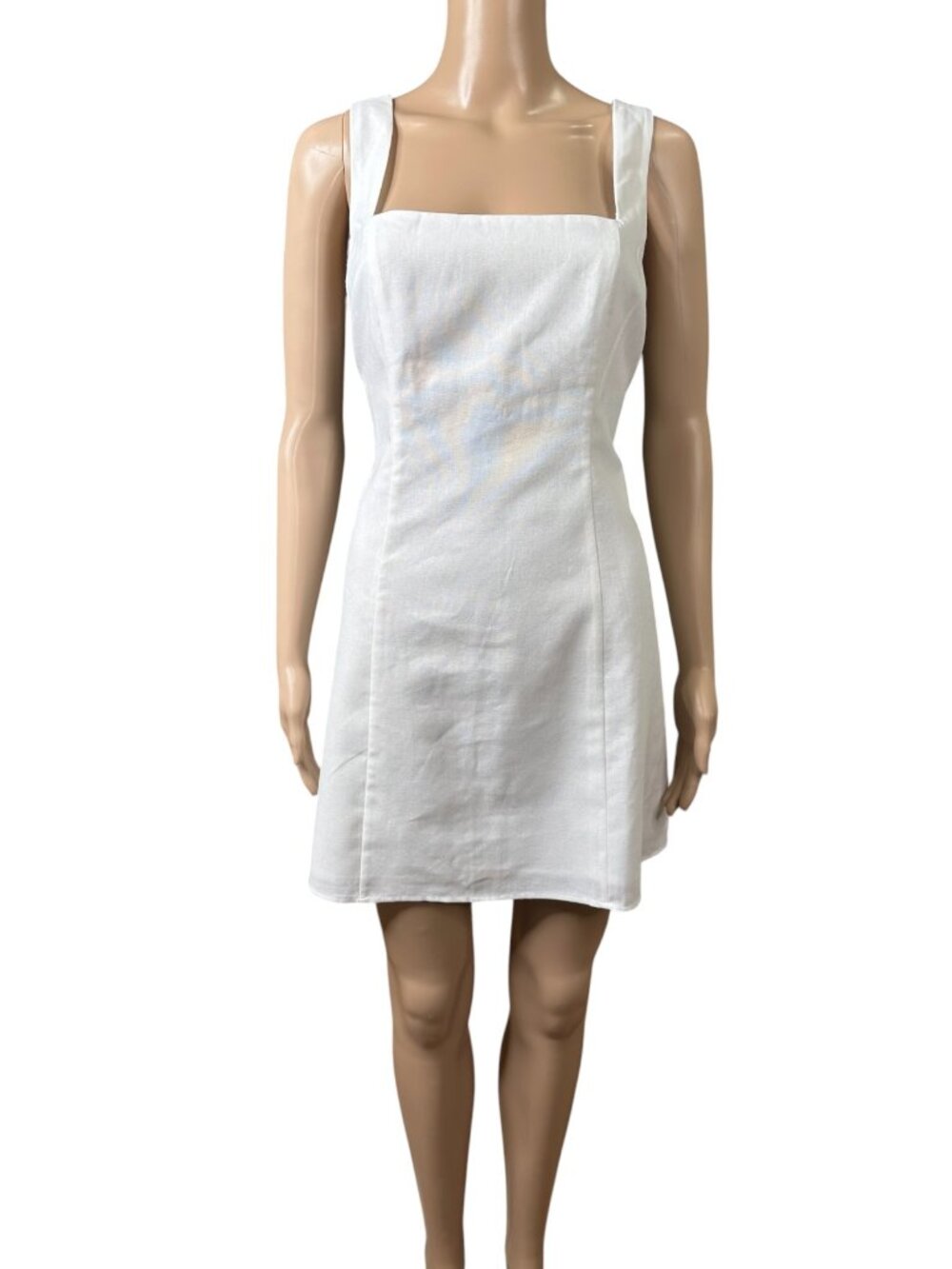 Princess Polly Athina A-Line Mini Dress White Open Back Linen Look Size 8 NWT